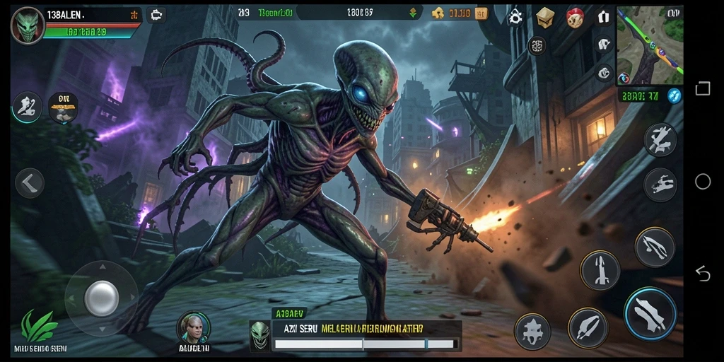 Screenshot menunjukkan aksi seru dalam pertempuran melawan alien.
