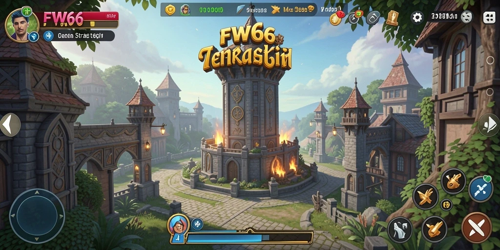 Tampilan gameplay seru dengan pertarungan menara melawan musuh.