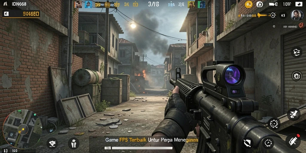 Tangkapan layar mendebarkan dari gameplay IDN668 saat aksi FPS intens.