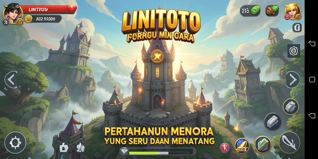 Tampilan menarik permainan Tower Defense LINITOTO dengan menara dan musuh yang beragam.