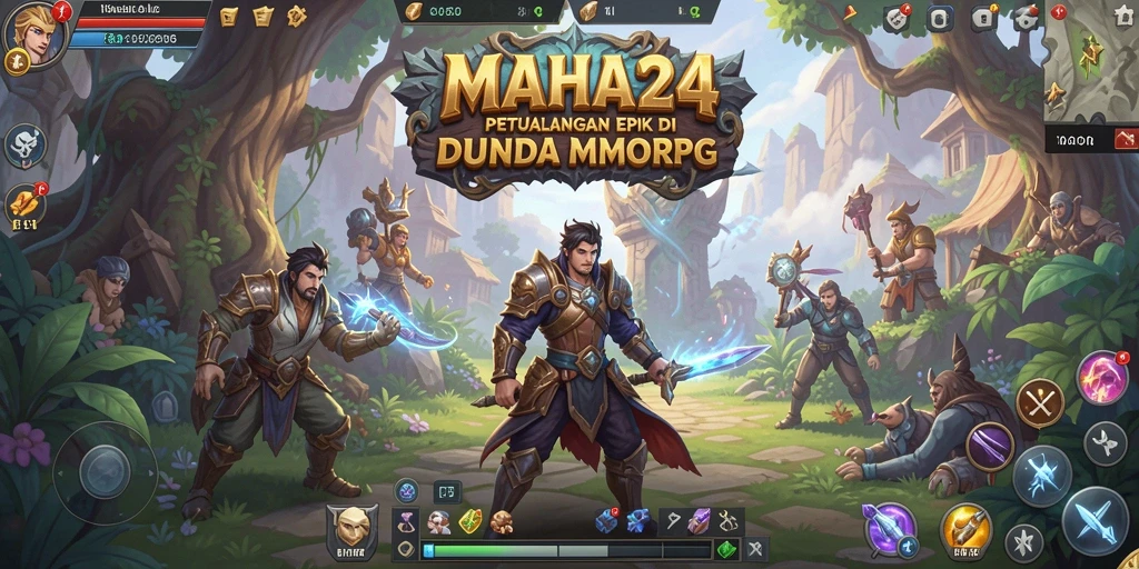 Screenshot utama menunjukkan pertempuran epik dalam gameplay MMORPG.