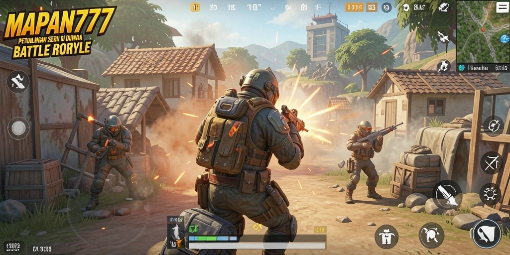 Tangkapan layar gameplay seru di MAPAN777 dengan aksi Battle Royale.