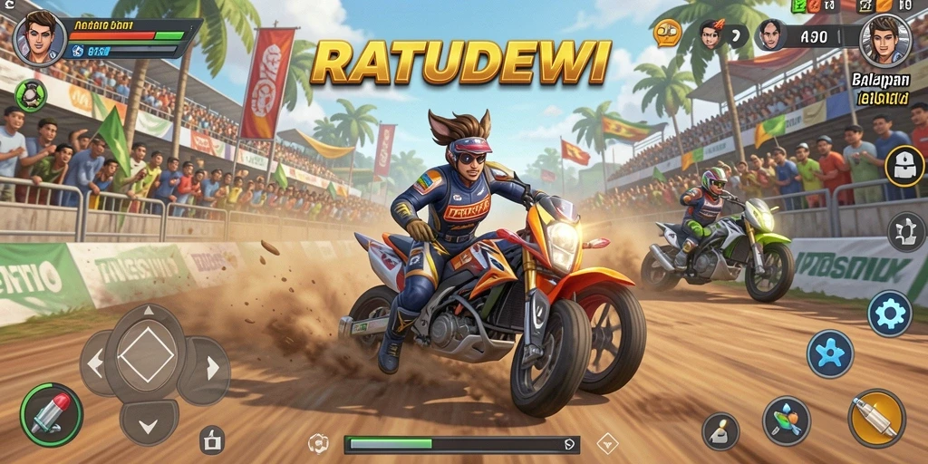 Tampilan menarik gameplay balapan di RATUDEWI dengan mobil yang cepat.