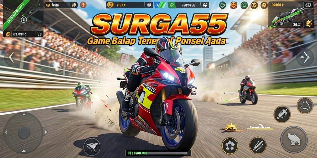 Gameplay SURGA55 yang mendebarkan dan penuh aksi balap motor.